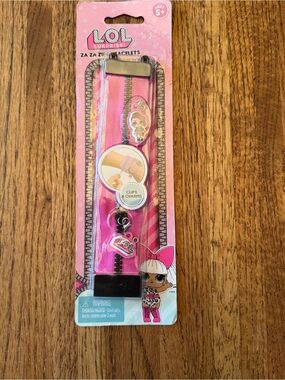 NIP L.O.L. Surprise! Za Za Zips Bracelet - Trouble Maker Pink/Black w/ 6 Charms